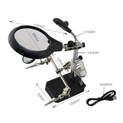 Multi-function LED Magnifier PCB Soldering iron Stand Holder Table Magnifying glass 35X 12X w/ 2-LED Light