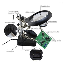 Multi-function LED Magnifier PCB Soldering iron Stand Holder Table Magnifying glass 35X 12X w/ 2-LED Light